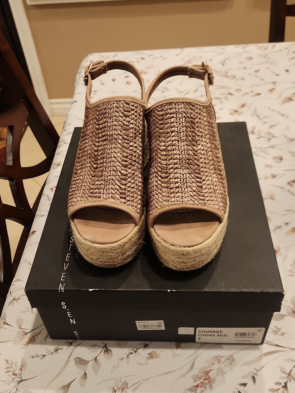 Steve Madden Cognac Woven Espadrille Platform Wedges
